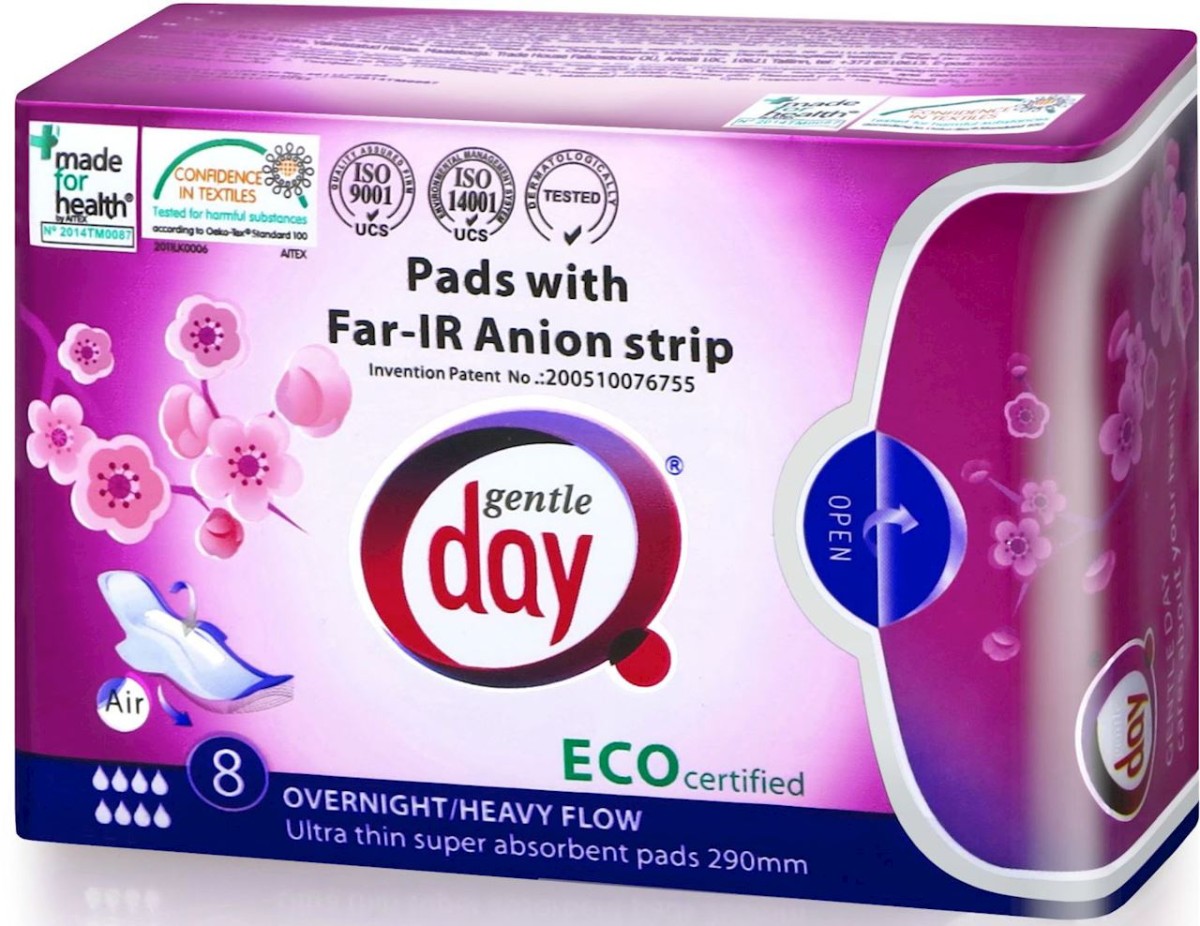 Podpaski higieniczne na noc z paskiem anionowym 8 sztuk - Gentle Day