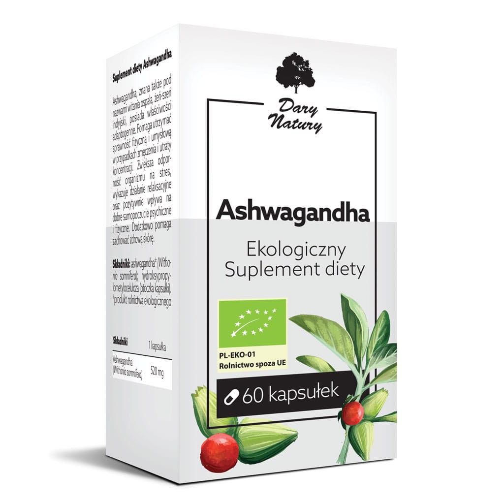 Ashwagandha Suplement Diety BIO 60 kapsułek - Dary Natury
