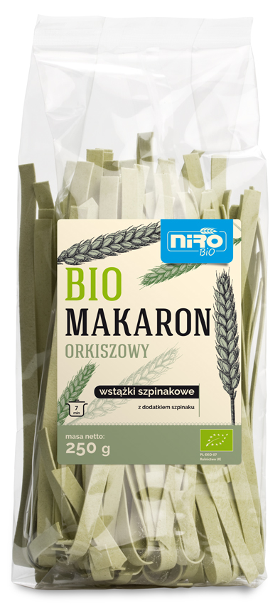 Makaron Orkiszowy Wstążki Szpinakowe BIO 250g - Niro