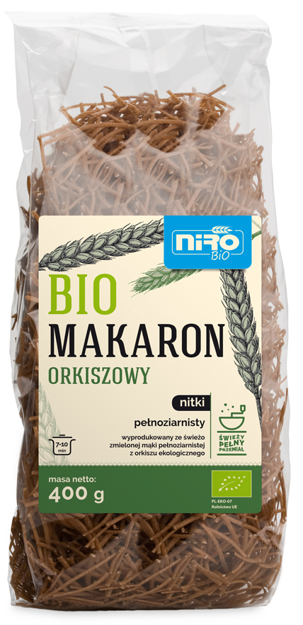 Makaron Orkiszowy Pełnoziarnisty Nitki BIO 400g - Niro