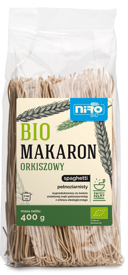 Makaron Orkiszowy Pełnoziarnisty Spaghetti BIO 400g - Niro