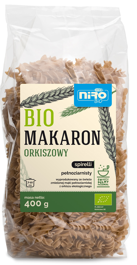 Makaron Orkiszowy Pełnoziarnisty Spirelli BIO 400g - Niro