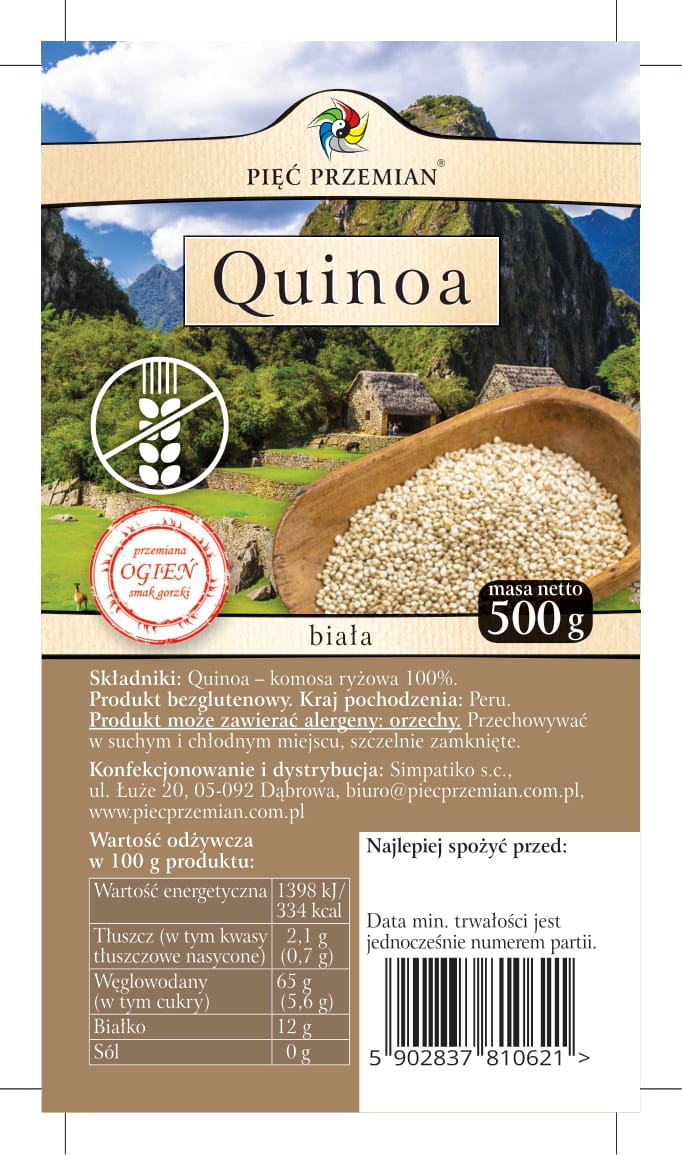 Quinoa Biała - Komosa Ryżowa bezglutenowa 500g - Pięć Przemian