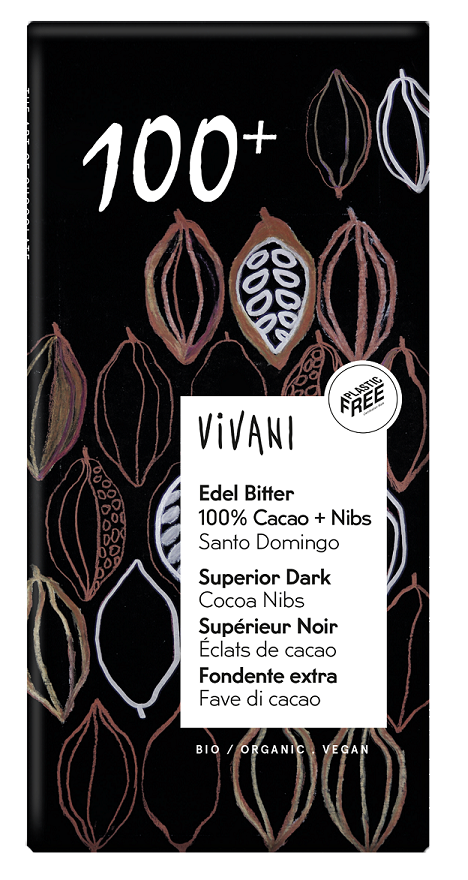 Czekolada Gorzka 100% Kakao z Dominikany bez dodatku cukru BIO 80g - Vivani