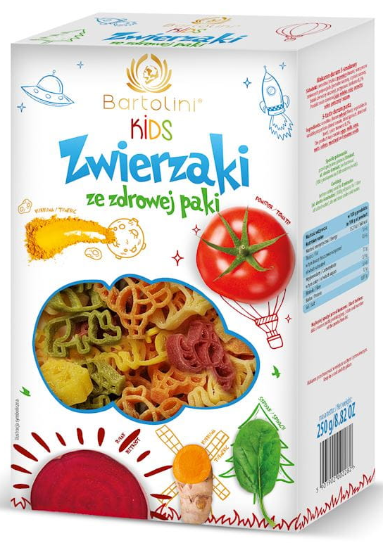 Makaron KIDS Zwierzątka Pięciosmakowe 250g - Bartolini