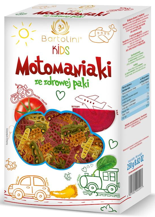 Makaron KIDS Motomaniaki Pięciosmakowe 250g - Bartolini