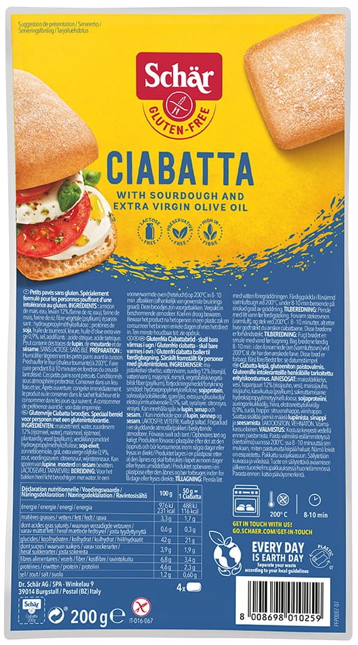 Bułki do Zapiekania Ciabatta bezglutenowe bez laktozy 200g - Schär