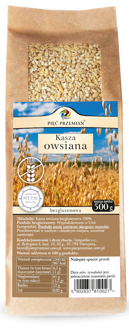 Kasza Owsiana bezglutenowa 500g - Pięć Przemian