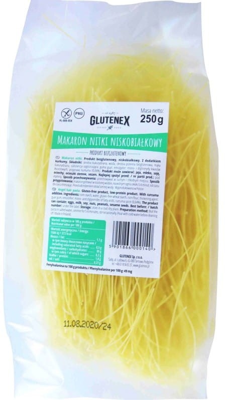 Makaron Nitki Niskobiałkowy PKU bezglutenowy 250g - Glutenex