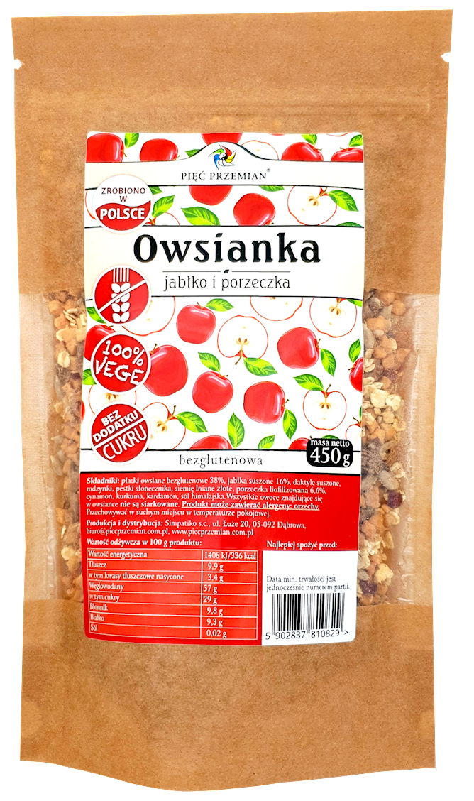 Owsianka Jabłko i Porzeczka bezglutenowa 450g - Pięć Przemian