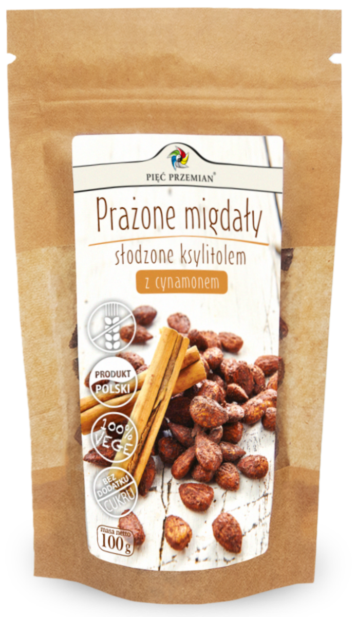 Prażone Migdały z Ksylitolem i Cynamonem bezglutenowe 100g - Pięć Przemian