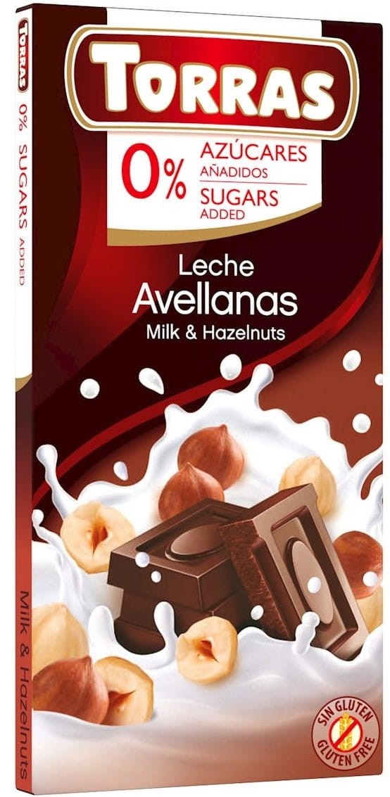 Czekolada Mleczna z Orzechami Laskowymi bez dodatku cukru bezglutenowa 75g - Torras