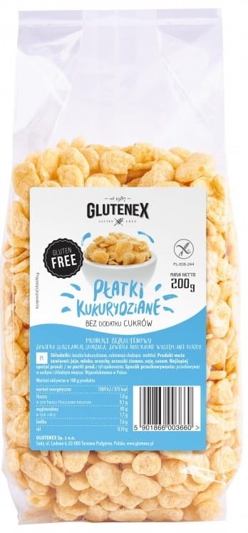 Płatki Kukurydziane bezglutenowe bez dodatku cukrów 200g - Glutenex