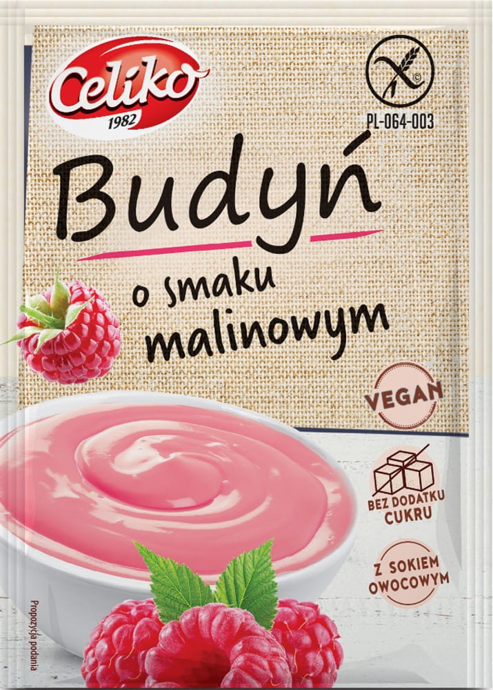 Budyń o Smaku Malinowym bezglutenowy bez dodatku cukru 40g - Celiko