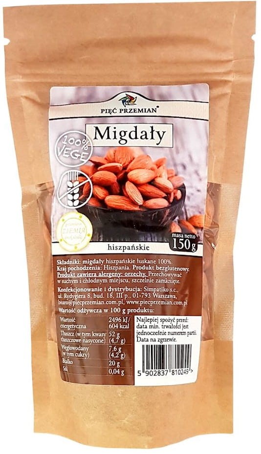Migdały Łuskane bezglutenowe 150g - Pięć Przemian