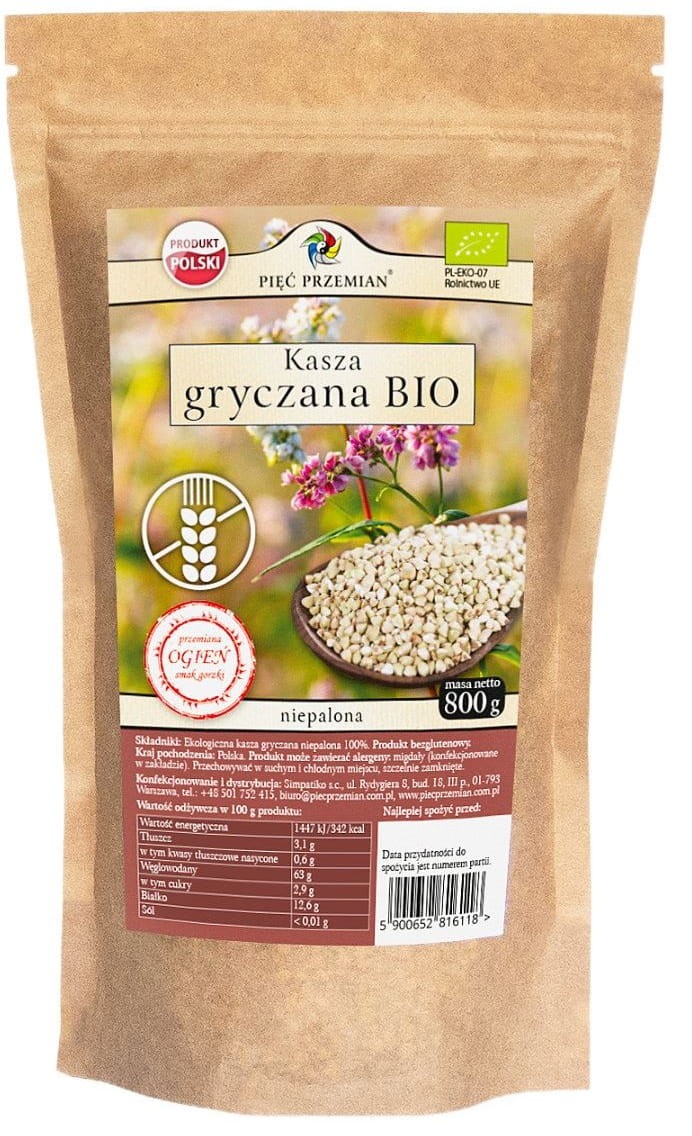Kasza Gryczana Biała bezglutenowa BIO 800g - Pięć Przemian