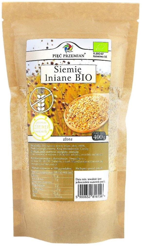 Siemię Lniane Złote bezglutenowe BIO 400g - Pięć Przemian