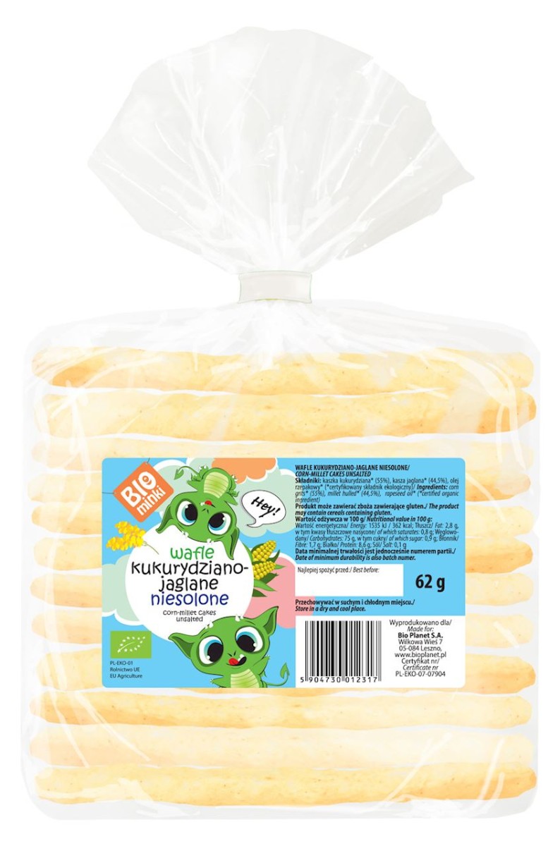 Wafle Kukurydziano Jaglane Niesolone BIO 62g - Biominki