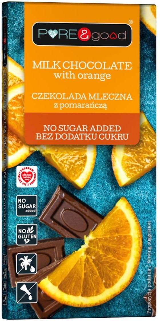 Czekolada Mleczna z Pomarańczą bez dodatku cukru bezglutenowa 75g - Pure and Good