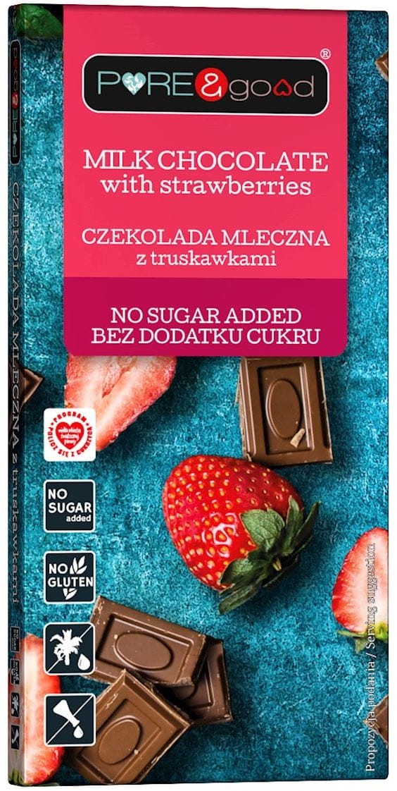 Czekolada Mleczna z Truskawkami bez dodatku cukru bezglutenowa 75g - Pure and Good