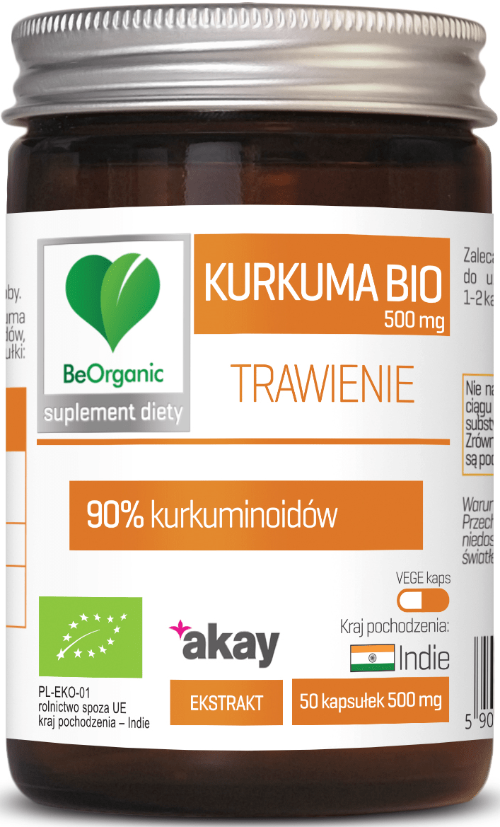 Kurkuma Trawienie 90% Kurkuminoidów BIO 500mg 50 Kapsułek - BeOrganic