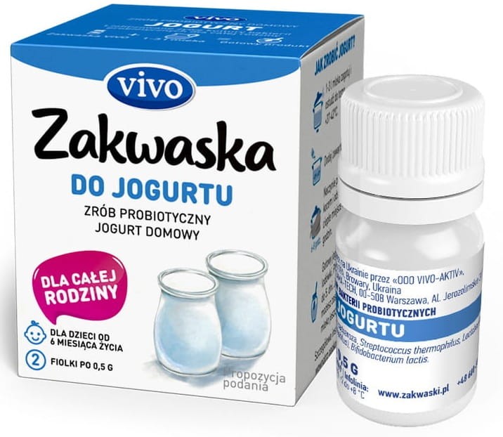 Zakwaska do Jogurtu Żywe Kultury Bakterii Jogurt Domowy bezglutenowe 2 Fiolki 1g - Vivo