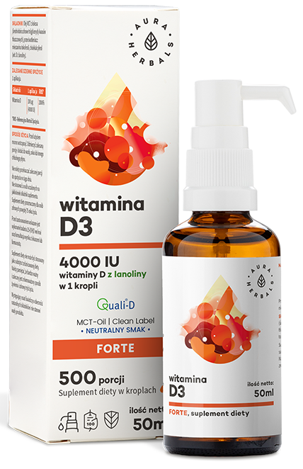 Witamina D3 4000IU MCT Suplement Diety Krople 50ml - Aura Herbals