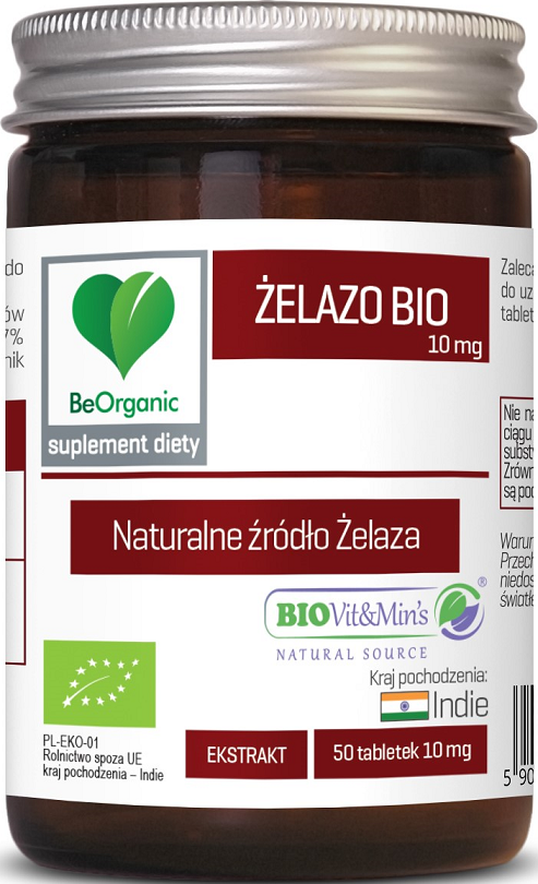 Żelazo Ekstrakt Suplement Diety BIO 10mg 50 Kapsułek - BeOrganic