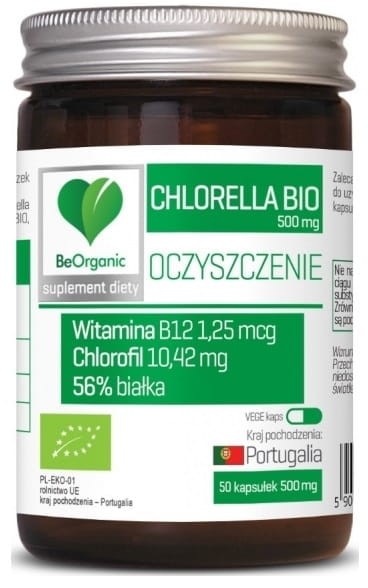 Chlorella Oczyszczanie Suplement Diety BIO 500mg 50 Kapsułek - BeOrganic