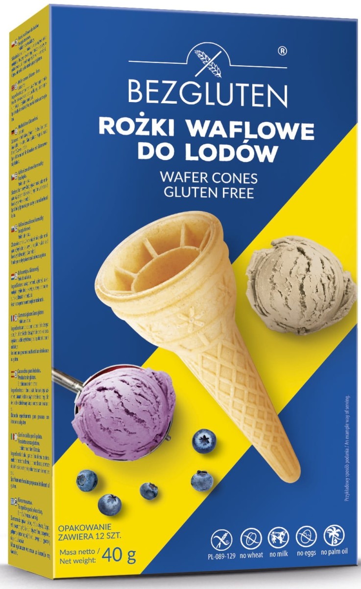 Rożki Waflowe do Lodów bezglutenowe 12 sztuk 40g - Bezgluten