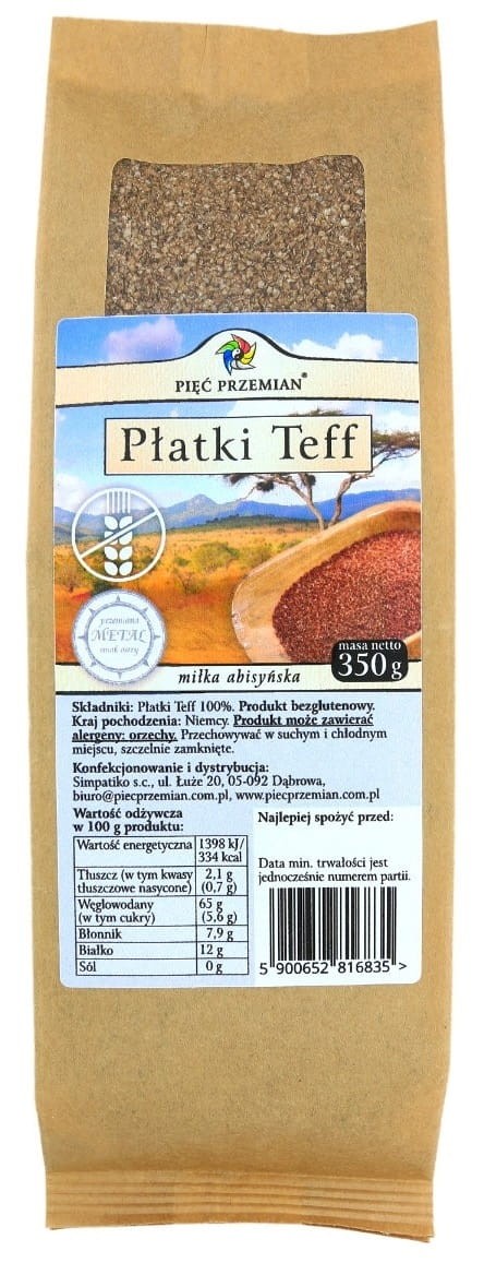 Płatki Teff brązowe bezglutenowe 350g - Pięć Przemian