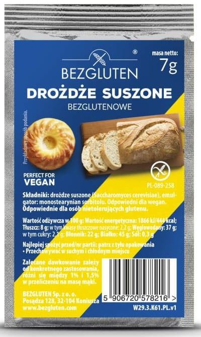 Drożdże Suszone bezglutenowe 7g - Bezgluten