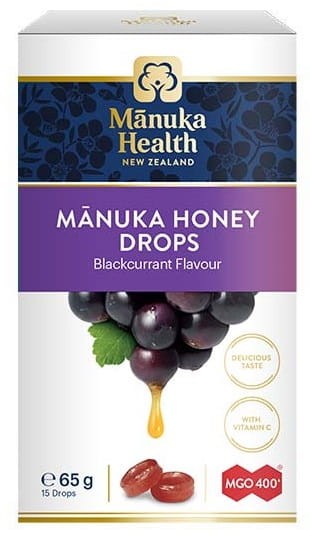 Cukierki z Miodem Manuka MGO 400+ i Witaminą C o Smaku Czarnej Porzeczki 15 sztuk 65g - Manuka Health