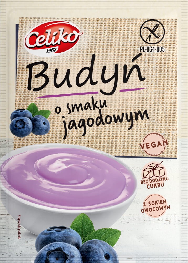 Budyń Jagodowy bez dodatku cukru bezglutenowy 40g - Celiko