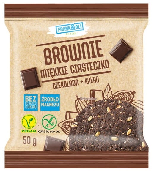 Ciastko Brownie Wegańskie Czekolada Kakao Wegańskie bezglutenowe bez dodatku cukrów 50g - Frank&amp;Oli