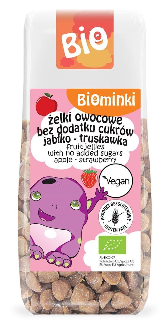 Żelki Owocowe Jabłko Truskawka bez dodatku cukrów BIO 75g - Biominki