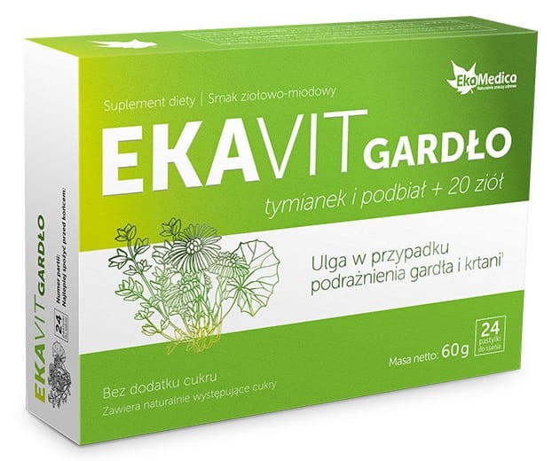 Gardło Pastylki do Ssania Ekavit Suplement Diety 60g 24 sztuki - EkaMedica