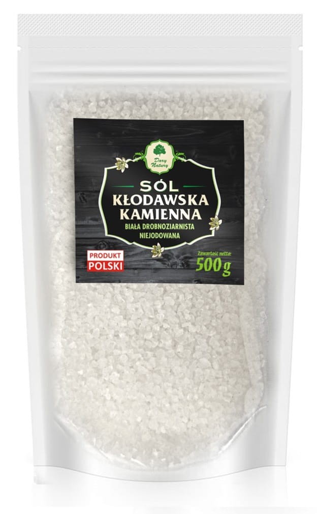 Sól Kłodawska Kamienna Biała Drobna Niejodowana 500g - Dary Natury