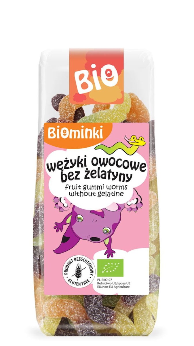 Wężyki Owocowe bez Żelatyny bezglutenowe BIO 100g - Biominki