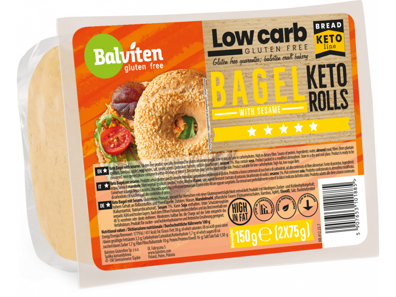 Bajgle z Sezamem Keto bezglutenowe 2 Sztuki 150g - Balviten