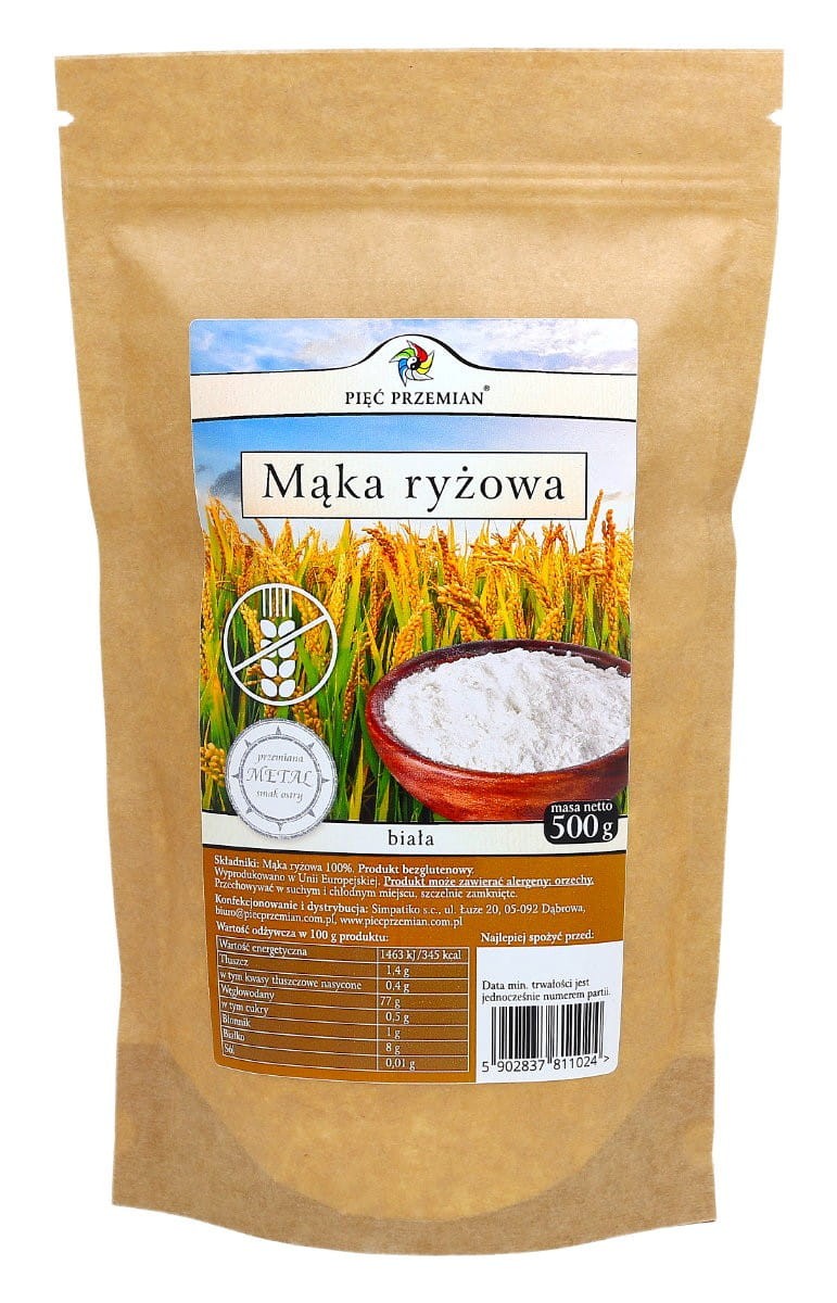 Mąka Ryżowa Biała bezglutenowa 500g - Pięć Przemian