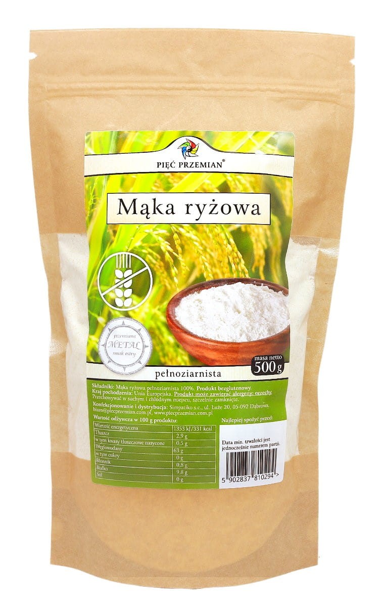 Mąka Ryżowa Pełnoziarnista bezglutenowa 500g - Pięć Przemian