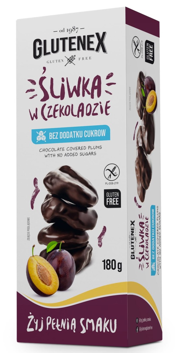 Śliwka w Czekoladzie bez dodatku cukrów bezglutenowa 180g - Glutenex