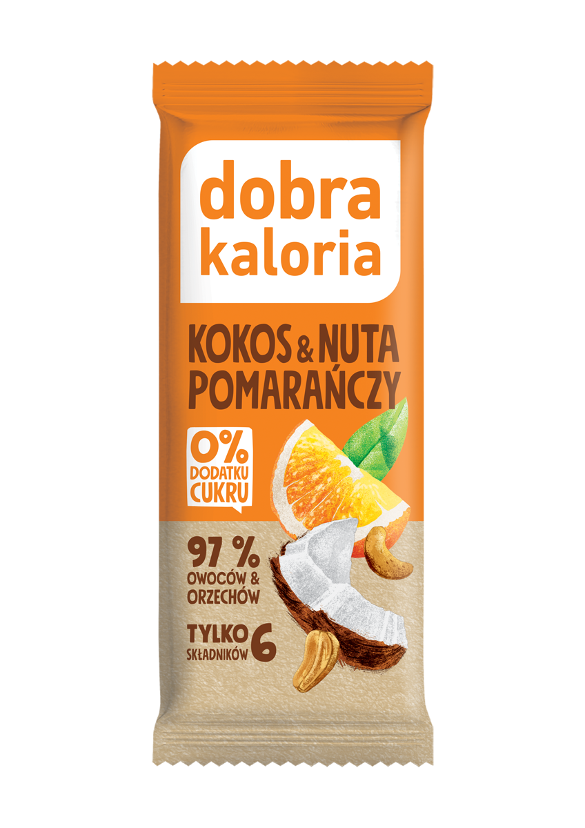 Baton Owocowy Kokos Pomarańcza 35g - Dobra Kaloria