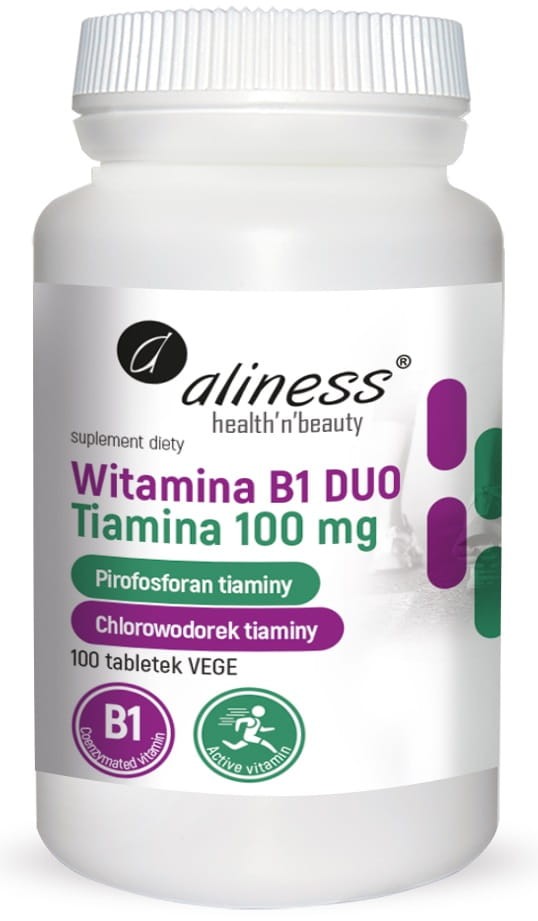 Witamina B1 Tiamina Duo 100mg 100 Tabletek Wegańskich - Aliness