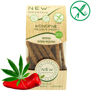 Konopne Paluchy Mocy o Smaku Wędzonej Słodkiej Papryki Wegańskie bezglutenowe 200g - New Mountain