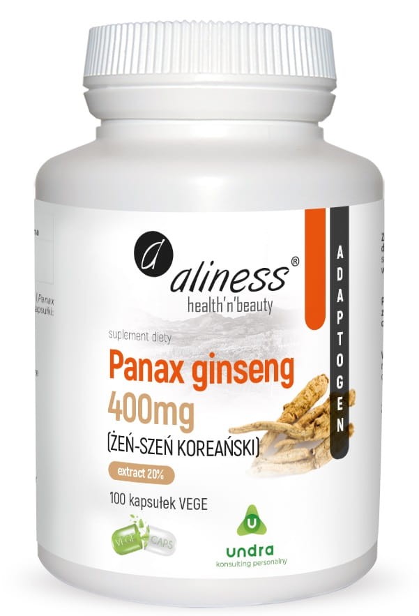 Panax Ginseng Żeń-Szeń Koreański Ekstrakt 20% 400mg 100 kapsułek - Aliness