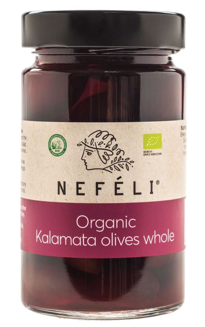 Oliwki Czarne Kalamata z Pestką w Zalewie BIO 300g (170g) - Nefeli