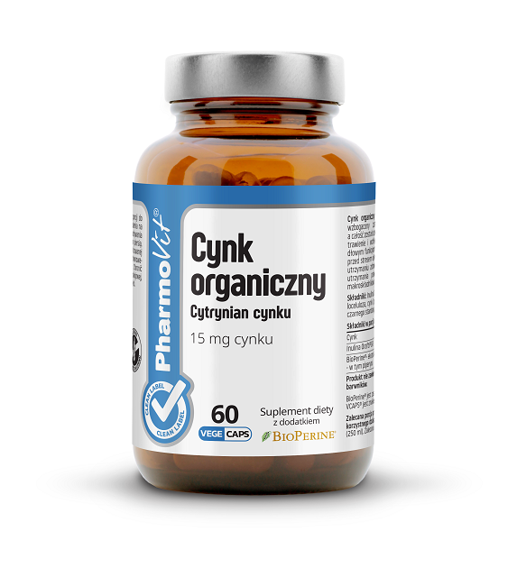 Cynk Organiczny Cytrynian Cynku 15mg bezglutenowy 60 kapsułek - Pharmovit