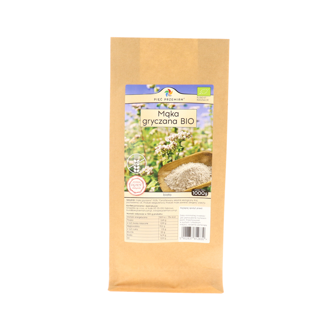 Mąka Gryczana Biała bezglutenowa BIO 1kg - Pięć Przemian